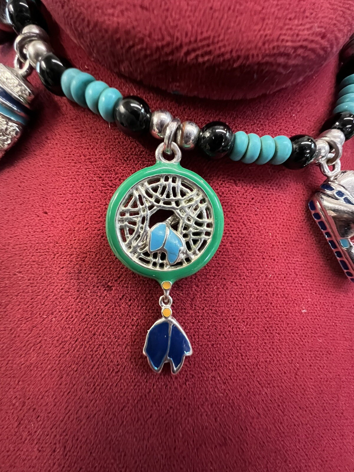 AMERICAN INDIAN CHARM BRACELET & Earrings W/ TEE-PEE, DREAM CATCHER, ARROW HEAD