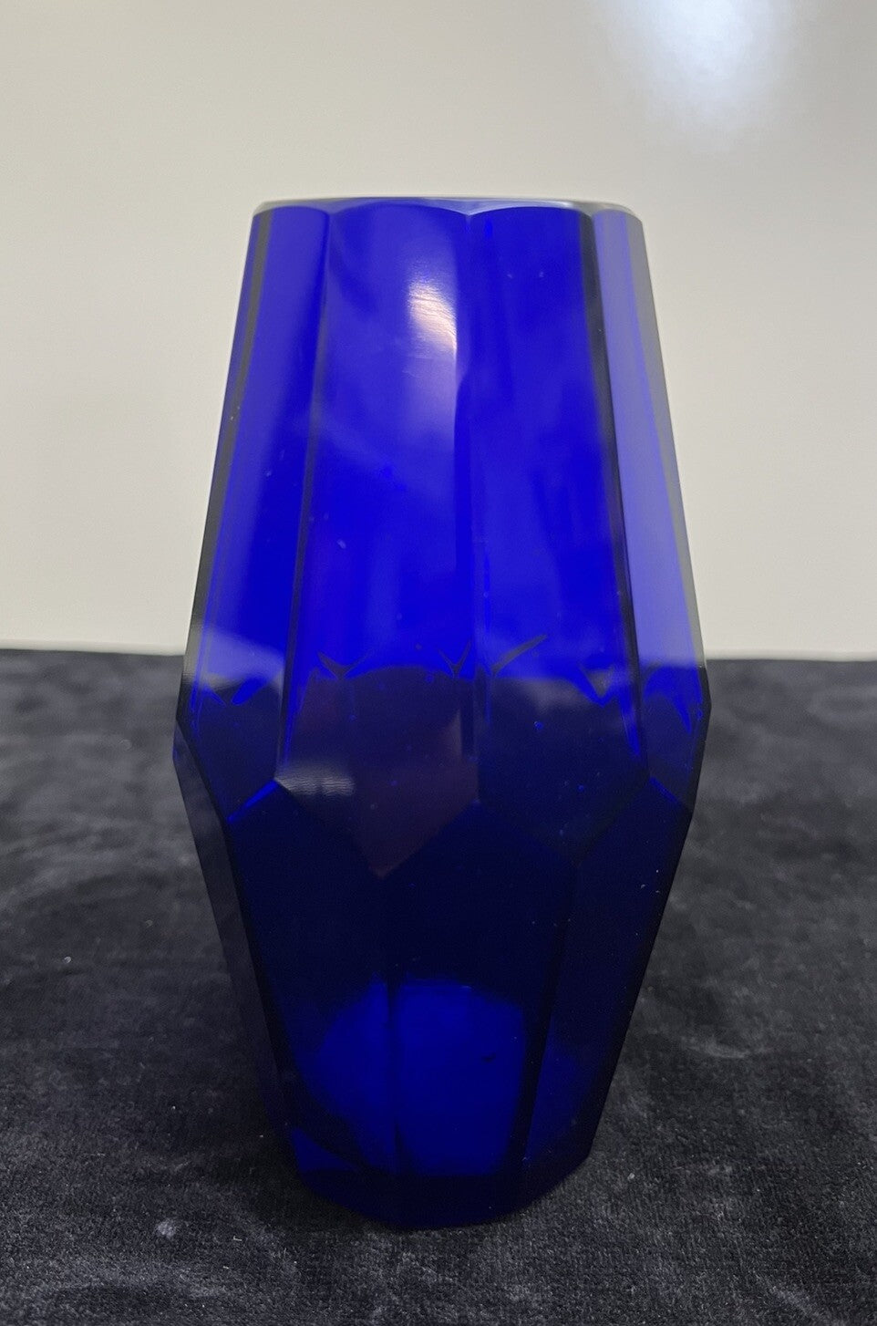Cobalt Art Glass Faceted Vase H 5 1/2" Beautiful
