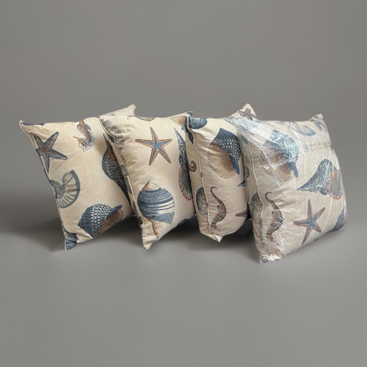 4 Barclay Butera Goose Down & Feather Seashell Themed Throw Pillows 22" x 22"