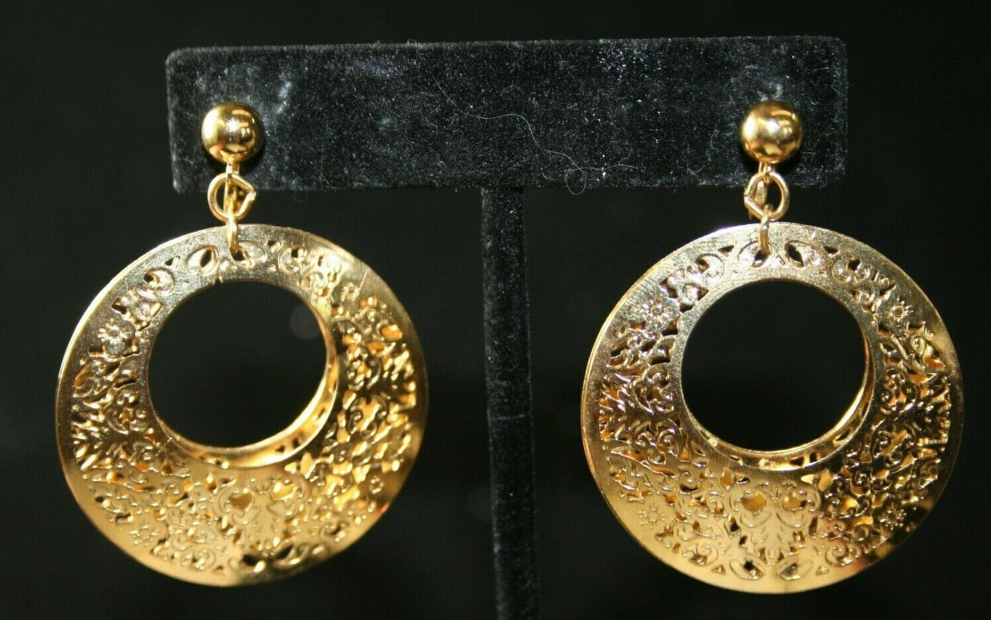 Two Pair  Vintage Trifari Gold Plated Clip Earrings Filigree Hoop & Dangles