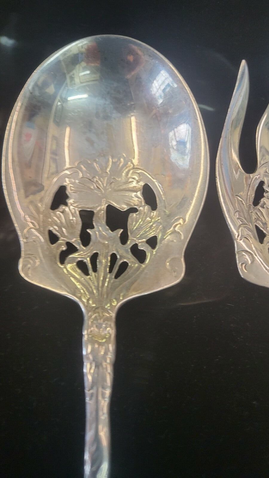 Gorham Virginiana Solid Lg 10" Salad Serving Set 1905 Pierced NM Rare Find