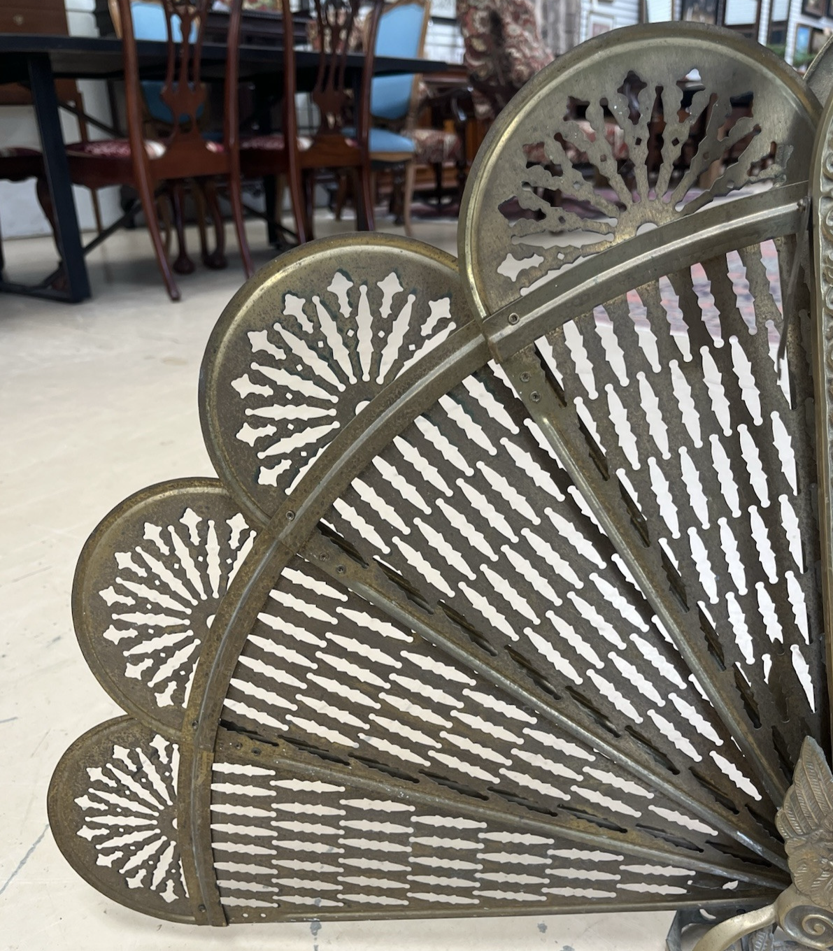 Gilt Brass Folding Peacock Firescreen Fire Screen w/ Bird Motif