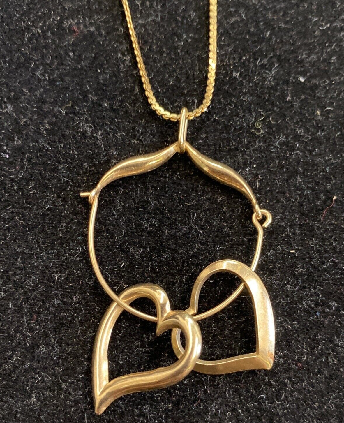 14K Necklace 36" w/ Charm Holder  & 2  Heart Pendants 8.3g CB7