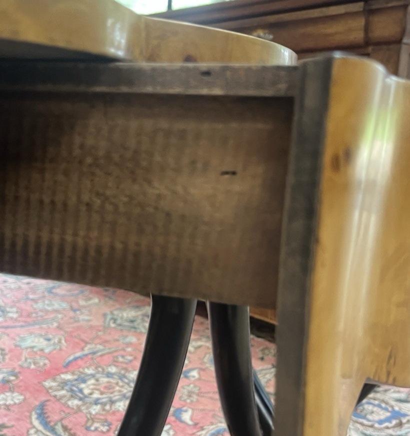 PAIR OF MODERN ART DECO BURL BIRDS EYE MAPLE SIDE END SOFA TABLES