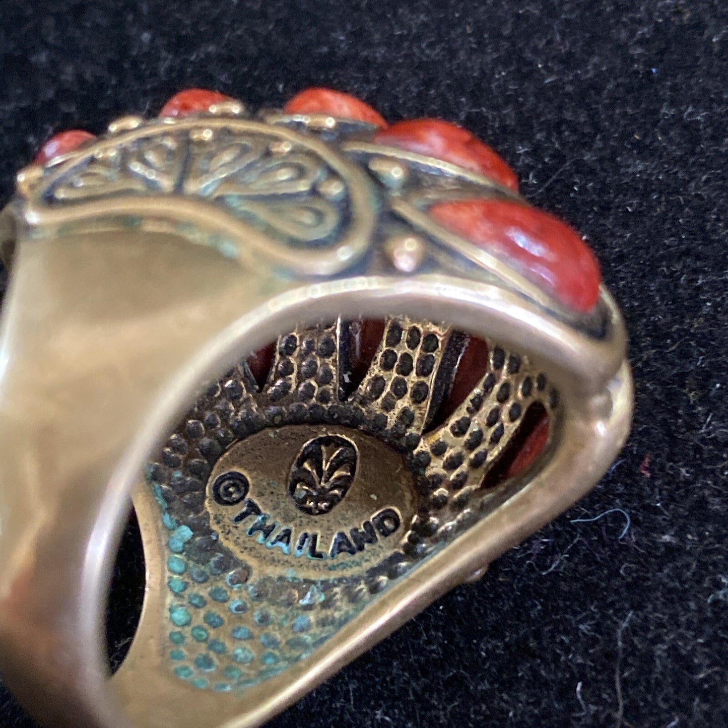 Barse Thailand Bronze Coral Statement Ring Sz. 7.75 With 10 Stones