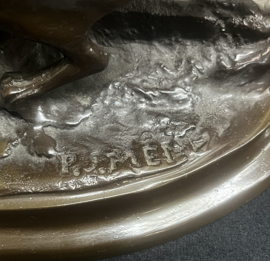 Signed Pierre-Jules PJ Mêne Bronze Hunting Hounds Dogs Duck Sculpture 16" PB10