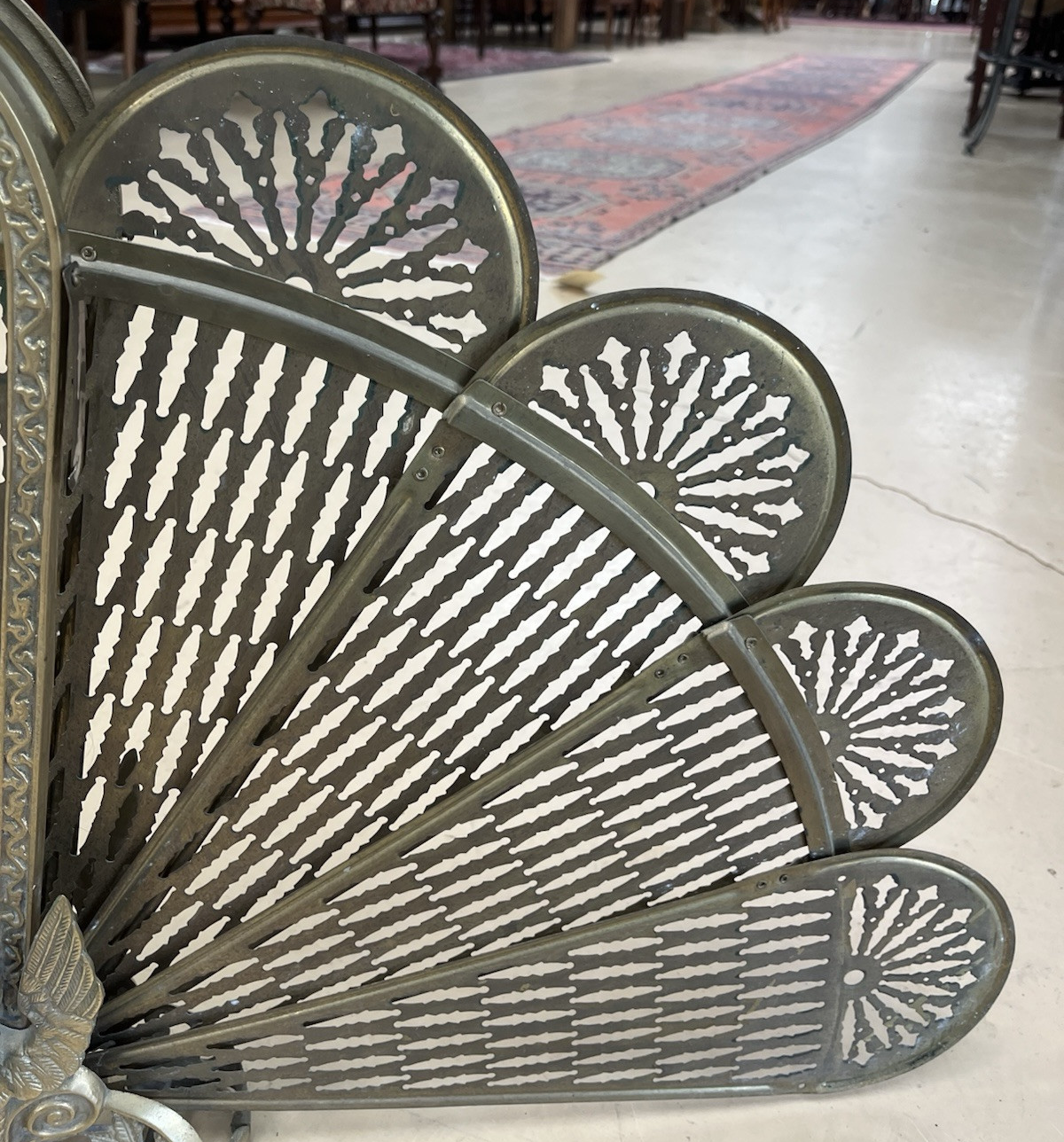 Gilt Brass Folding Peacock Firescreen Fire Screen w/ Bird Motif