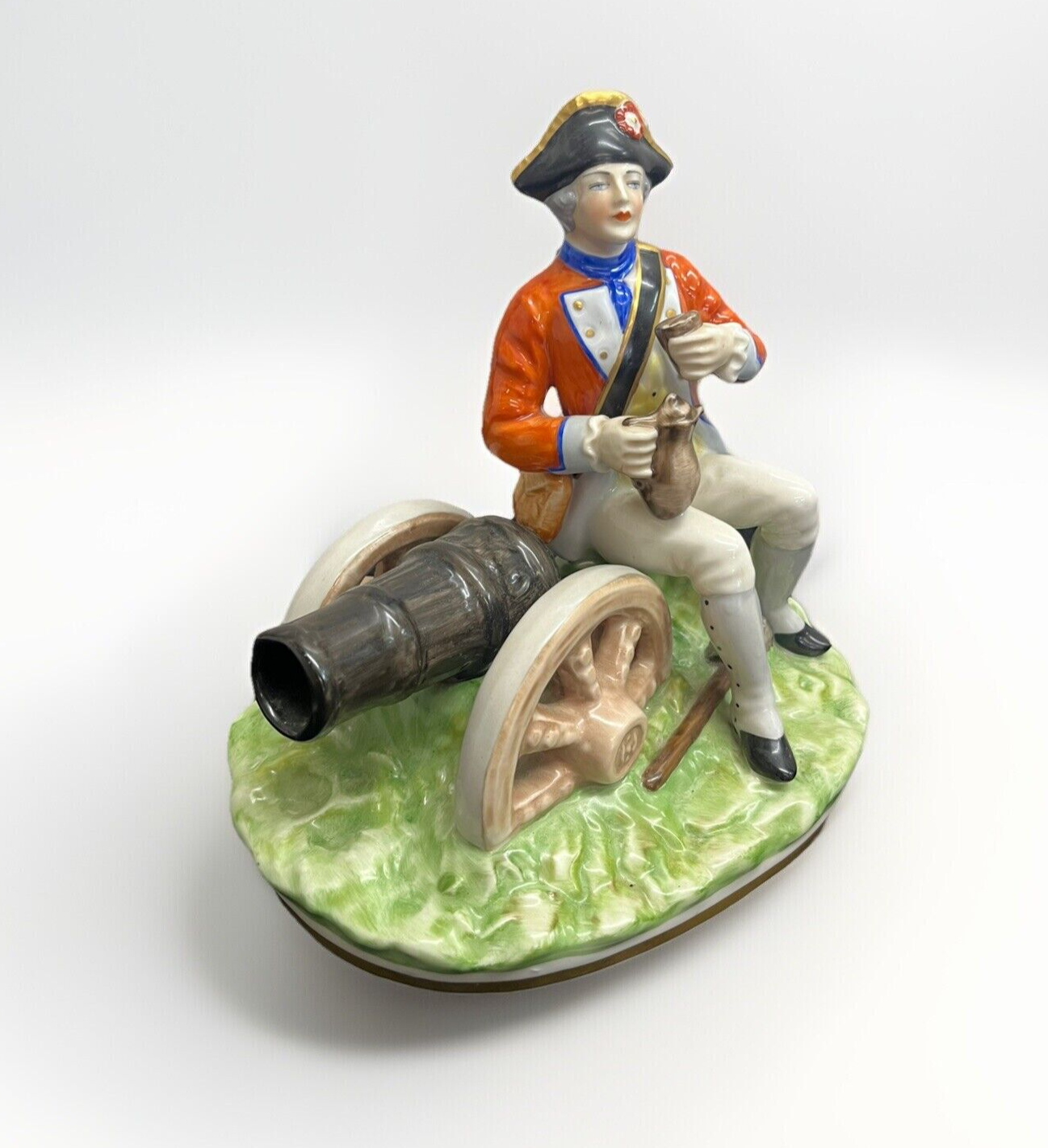1839 Capodimonte Porcelain Soldier with Cannon 7.5" Tall