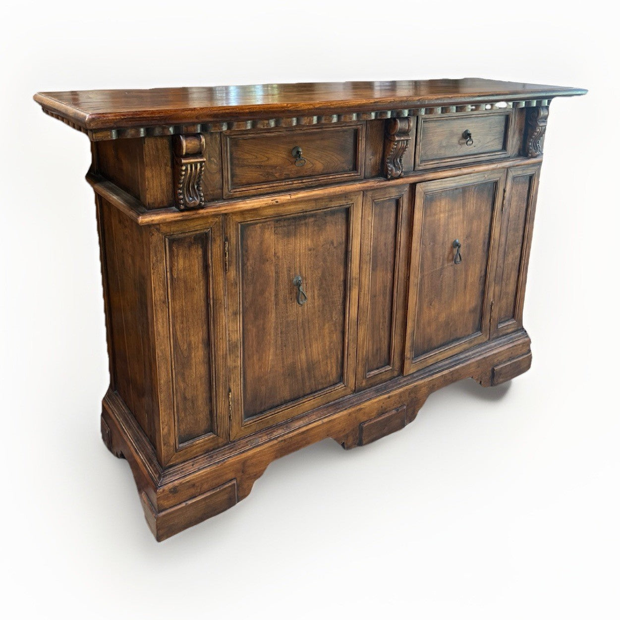 RUSTIC ITALIAN RENAISSANCE STYLE CARVED WALNUT TWO-DOOR CHEST SIDEBOARD CREDENZA