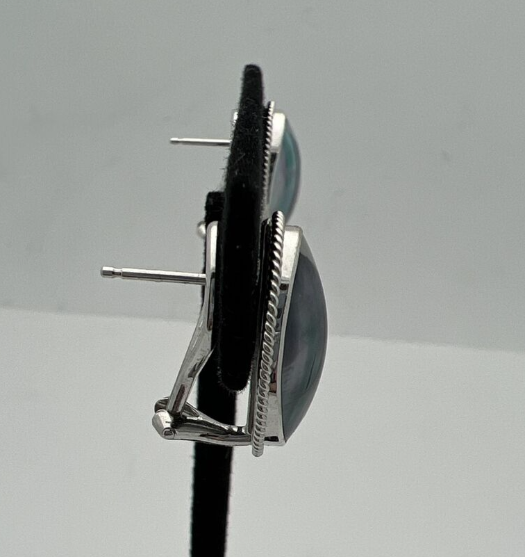 14k White Gold  Pierced  Gray Mobe  Pearl  Earrings 5.7 g  Omega back