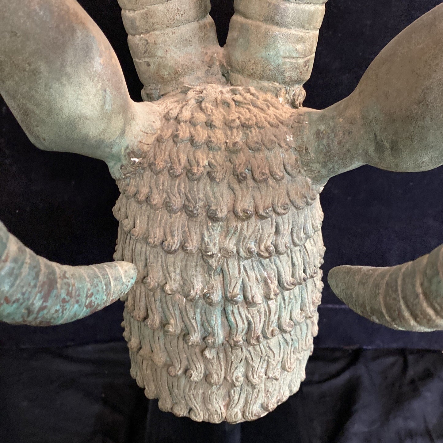 Persian Style Mounted Cast Bronze Ram's Head Sculpture