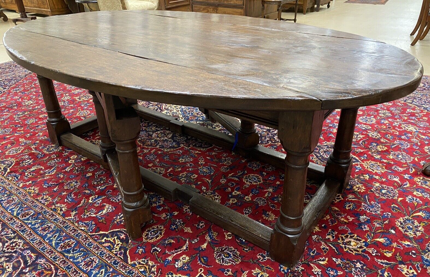 ANTIQUE 19th CENTURY ENGLISH OAK OVAL GATE LEG DROP LEAF DINING TABLE