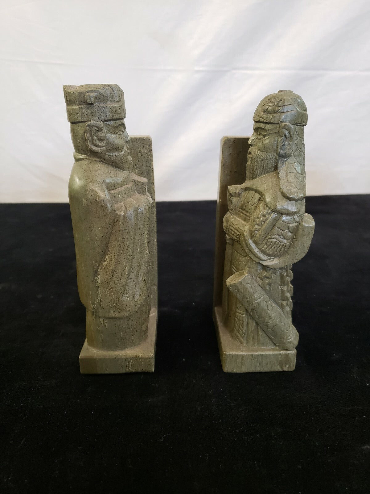 Pair of Jade Chinese Men Scholar Warrior Bookends H 7"  weighs 4 lb 4 oz