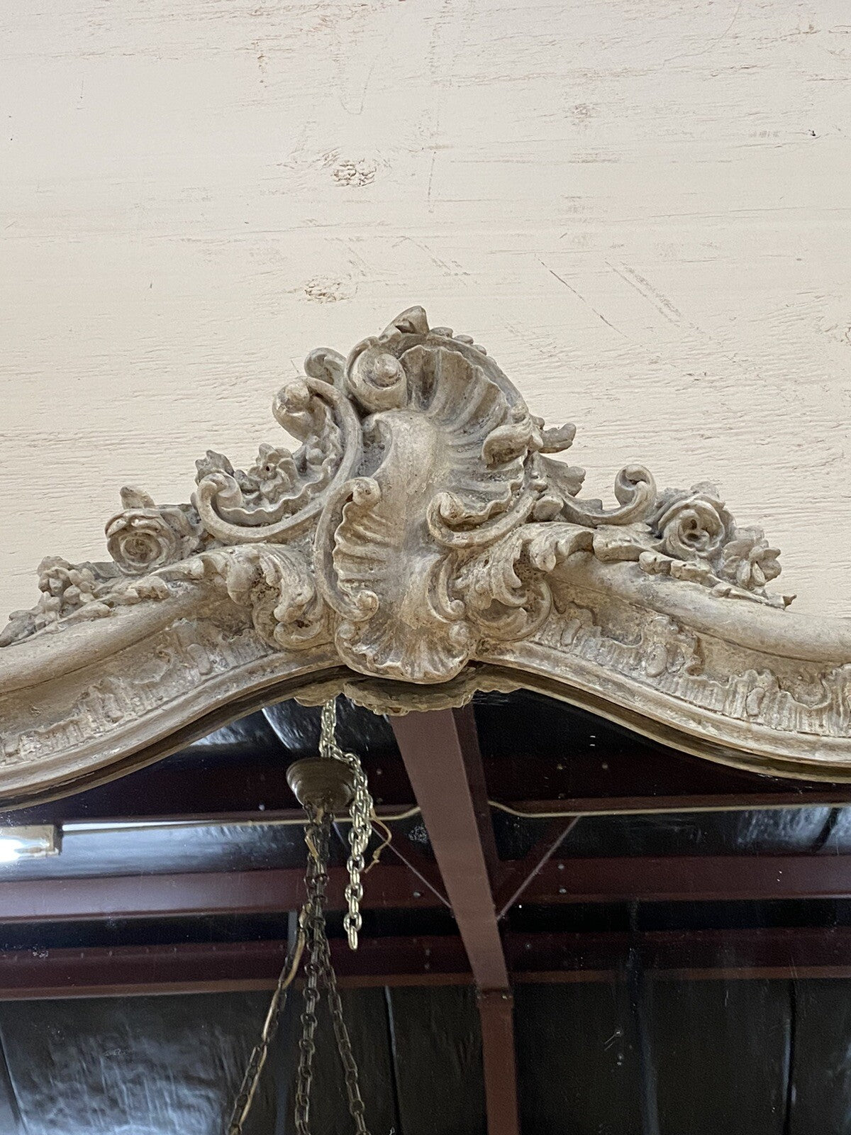 Painted Antique French Louis XV Rococo Style Floor Entryway Mirror 58" x 35"