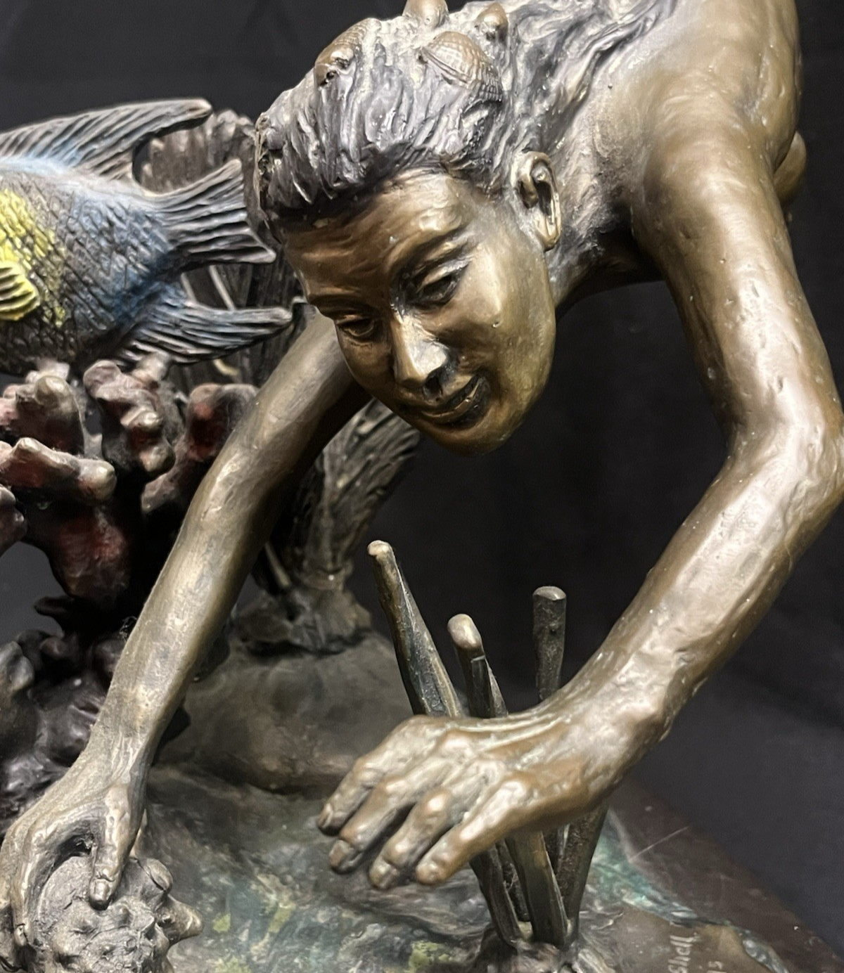 PB7 "The Conch Shell" by Carl Wagner Bronze Statue w/ Marble Base 23.25"