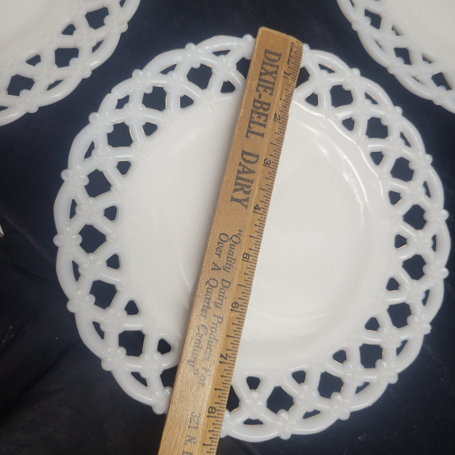 Westmoreland Milk Glass Lace  Edge 8 1/4" Set of 3 Plates Forget Me Not Flowers