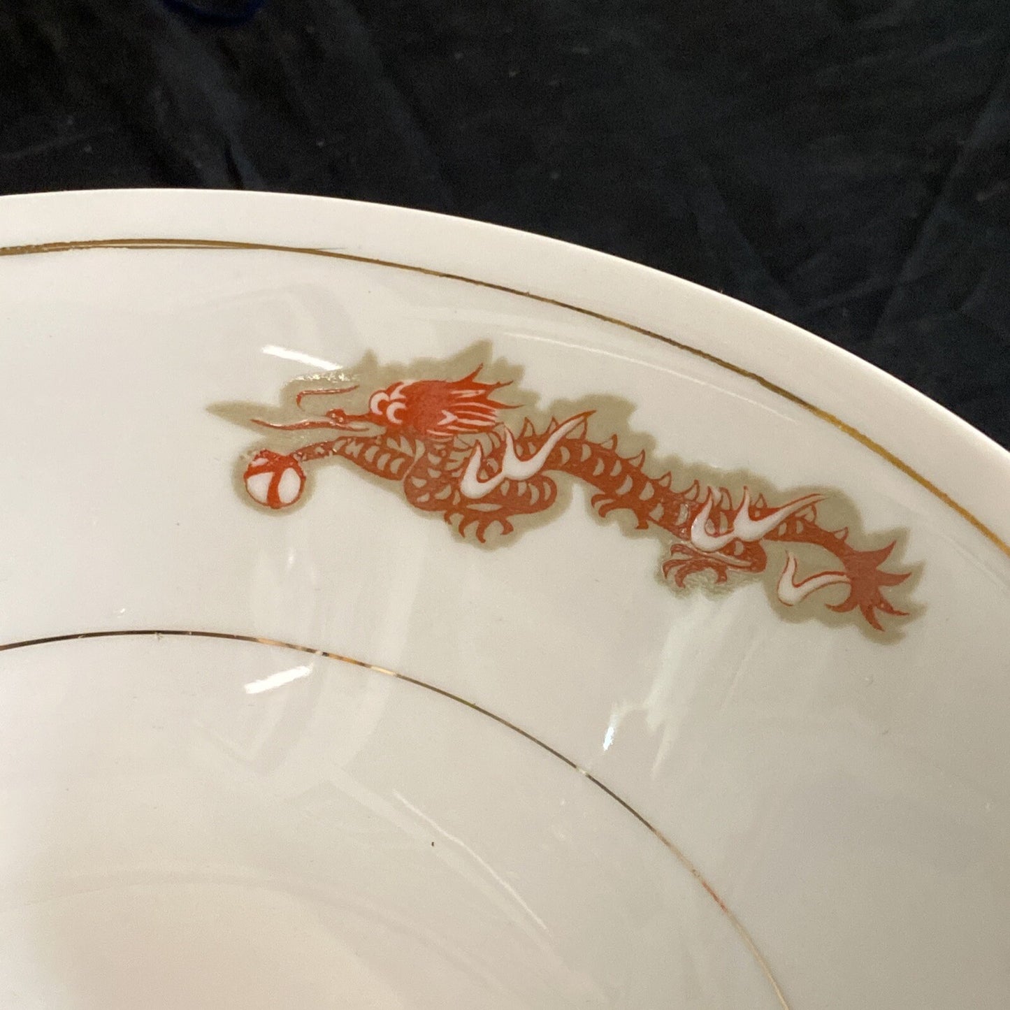 Japanese Saimin Porcelain Pheonix Dragon Key Design Rice/Noodle Bowl Set of 5