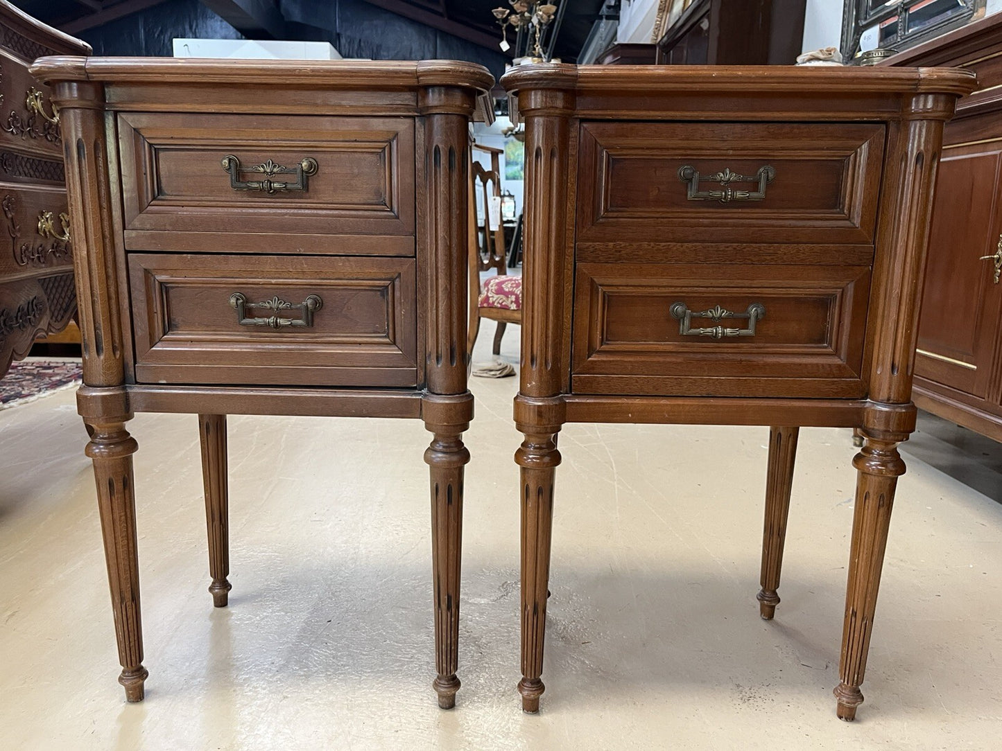 PAIR OF FRENCH LOUIS XVI STYLE TWO-DRAWER NIGHTSTANDS END TABLES