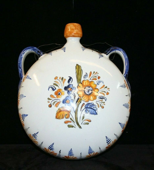 Vtg Spanish Majolica Wine Water Canteen Pilgrim Flask Pitcher Talavera