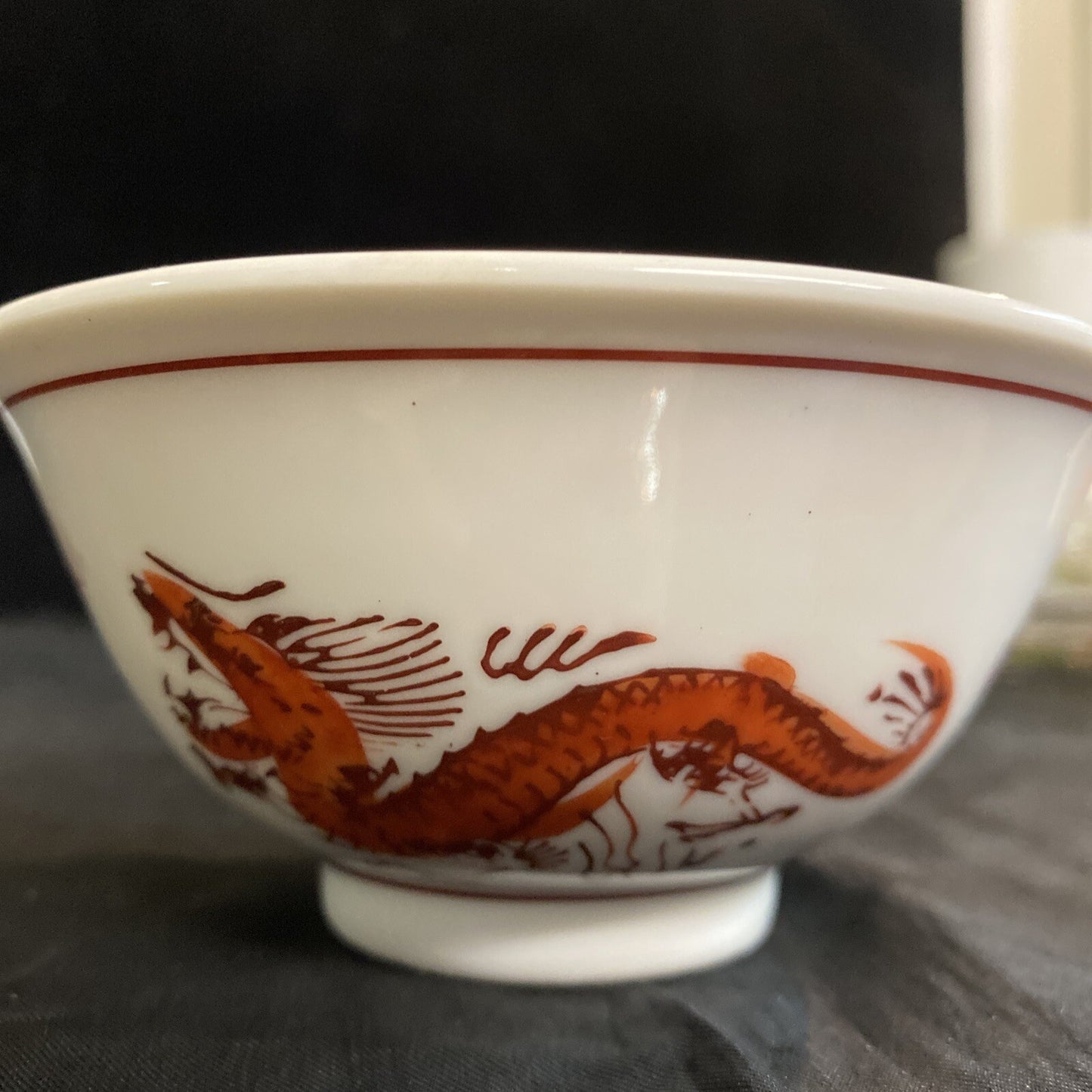 Japanese Saimin Porcelain Pheonix Dragon Key Design Rice/Noodle Bowl Set of 5