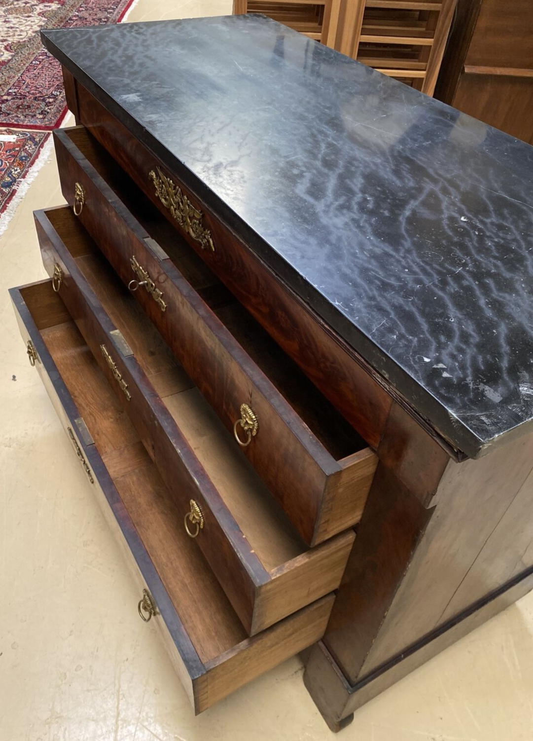 French Empire Ormolu Mounted Marble Top Commode Chest of Drawers Dresser 19th