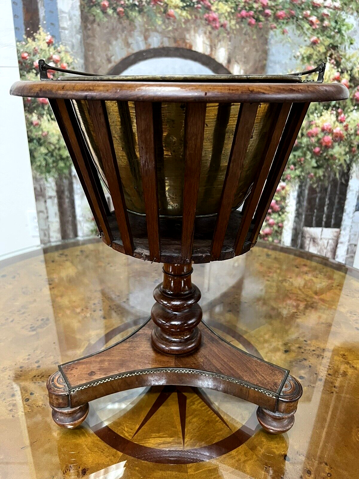 Antique French Fluted Jardiniere Planter Wine Champagne Chiller Bucket w/ Handle