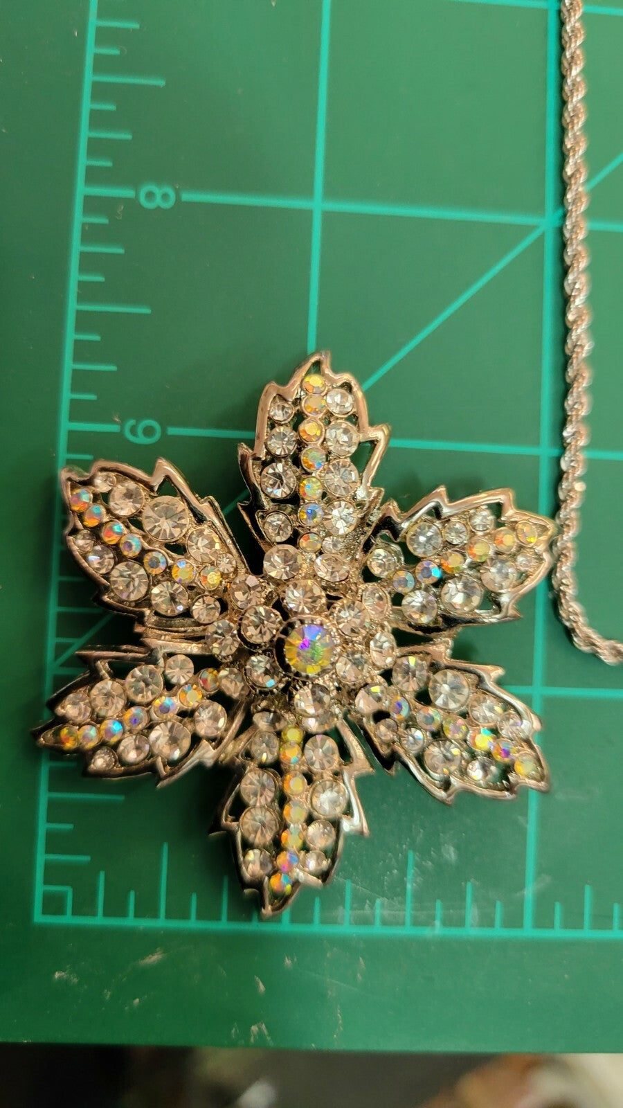 STERLING SILVER 20" CHAIN NECKLACE w Flower Rhinestone  Pendant Brooch Lord & Ta