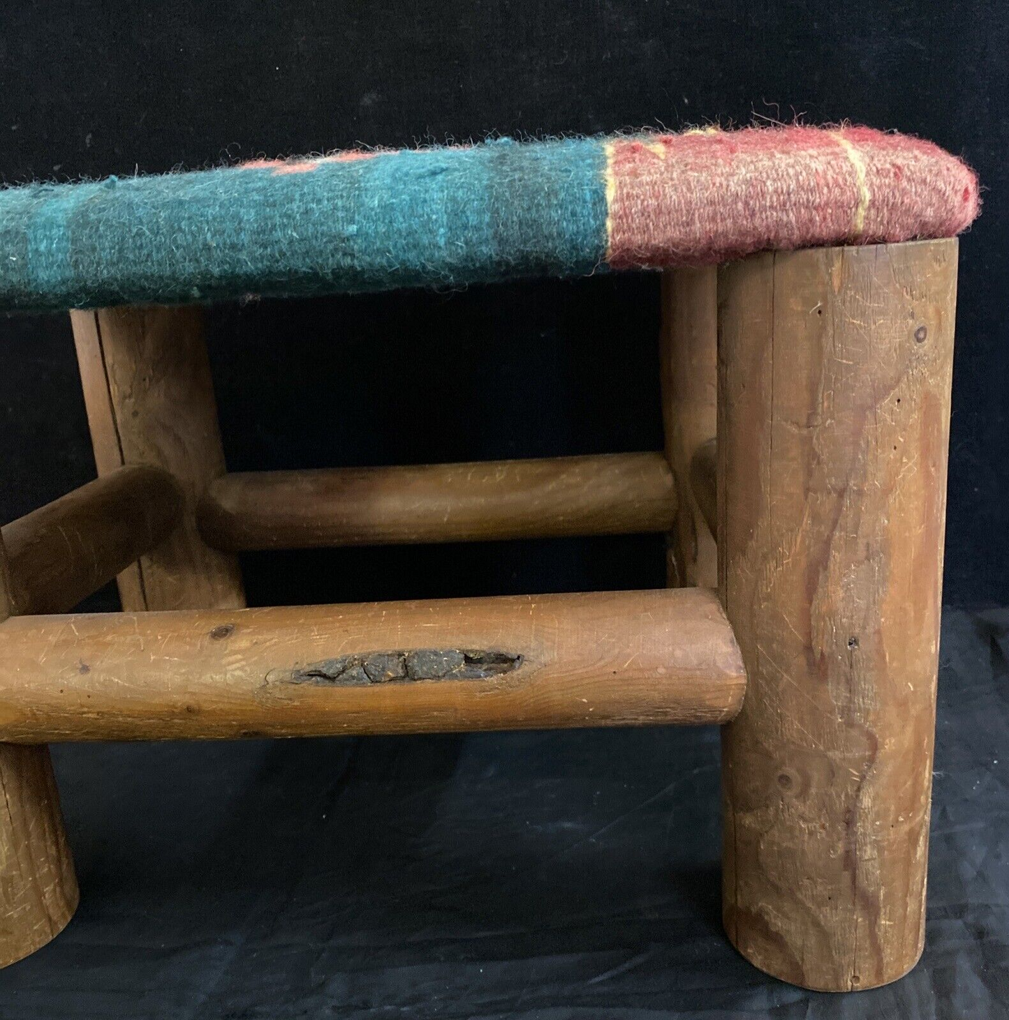 Rustic 11" Log Stool Handtied Navajo Cover Handmade Southwest Decor