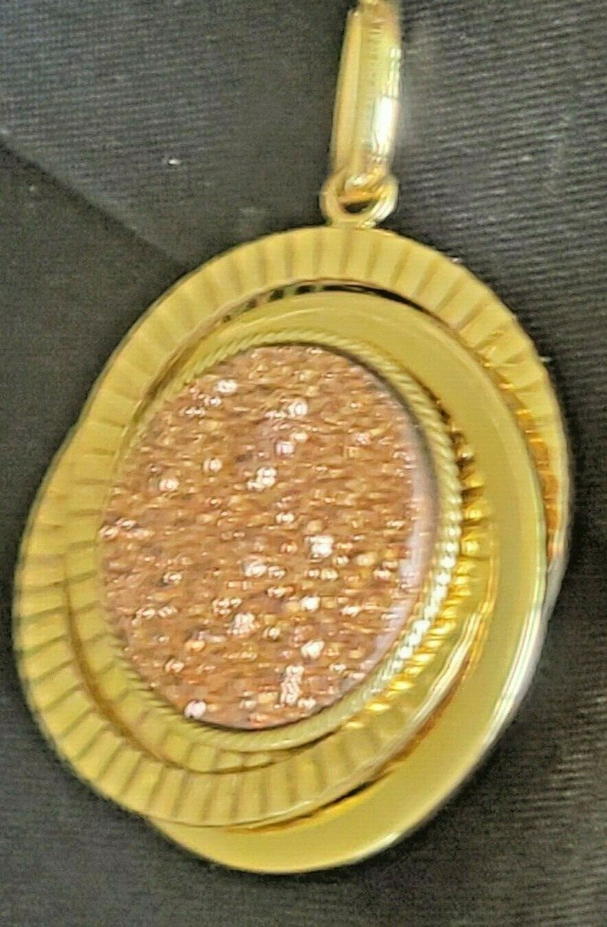 Italian Gold Reversible Druzy Quartz Labradorite Pendant 14K MSRP $595 8.3 grams