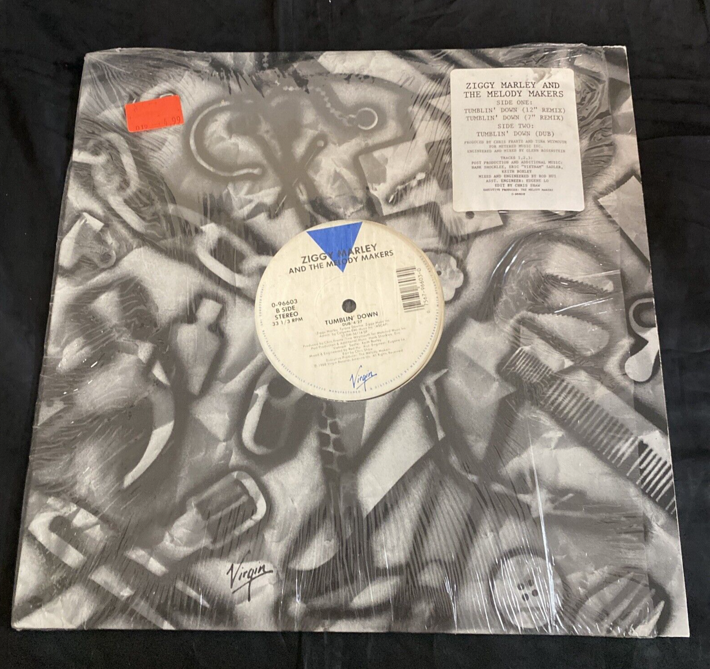 ZIGGY MARLEY 12" Tumblin' Down Virgin 0-96603 Shrink Hype Sticker - EX/VG+