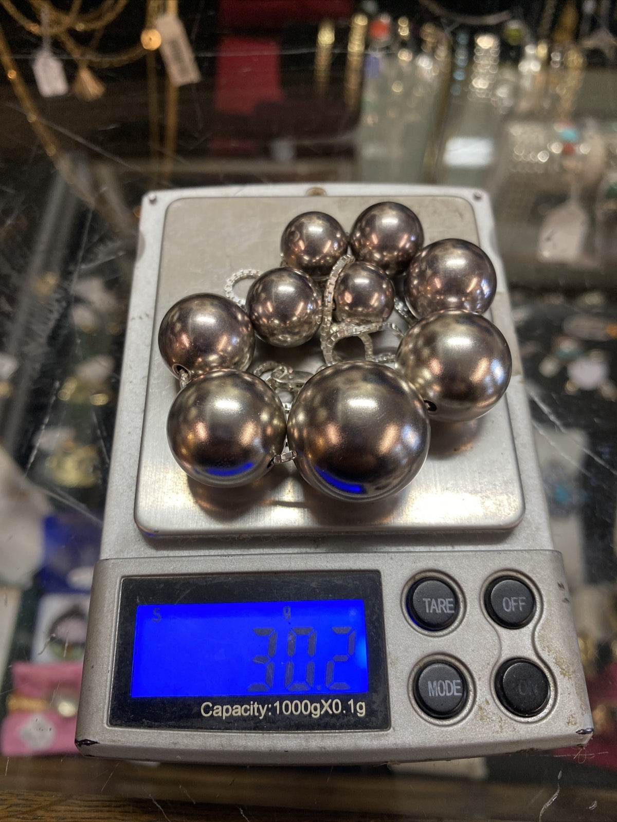 Vintage 20” Sterling Silver 925 Sliding  Ball Bead  Necklace 30.4 g center 21mm