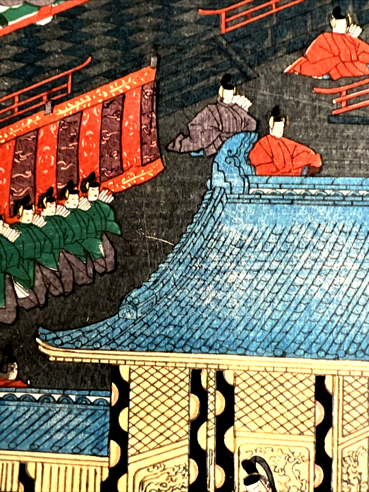 1863 ANTIQUE JAPANESE WOOD BLOCK PRINT by Kawanabe Kyosai