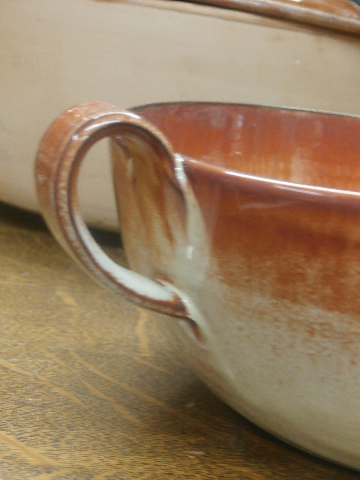 French Vallauris  terracotta 2 handled 12"  bowl handmade perfect centerpiece