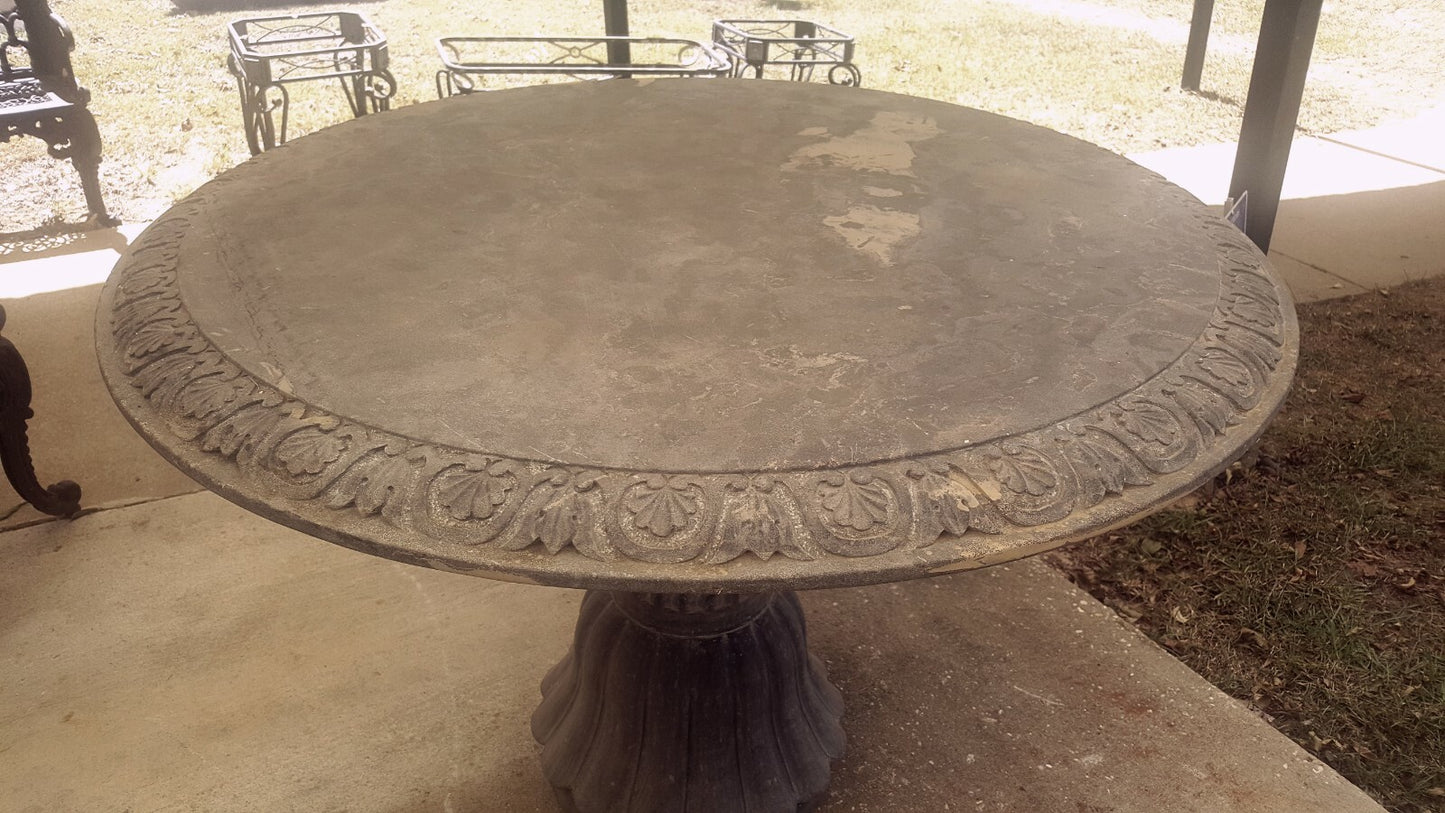 Gray Marble Round 47" Diameter Pedestal Table Patio Entryway Foyer Center Table