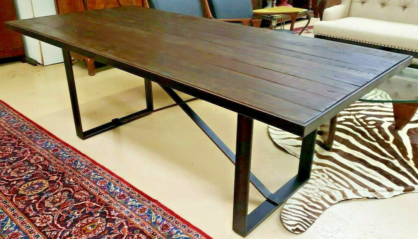 Restoration Hardware Style Metal Reclaimed Wood Table X Stretcher Dining Table