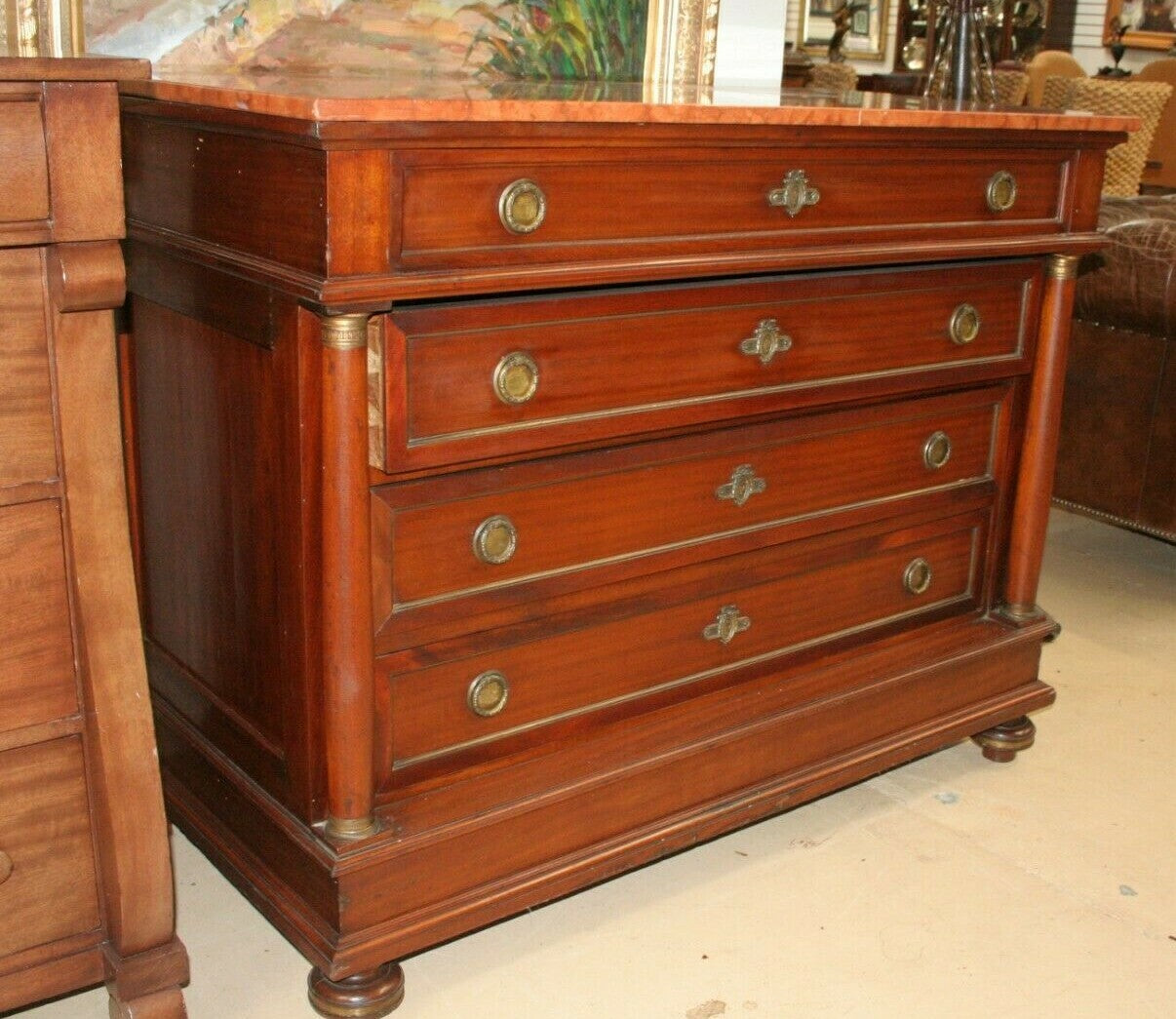 Antique French Chest of Drawers Commode Regency Cabinet Walnut Sideboard Marble
