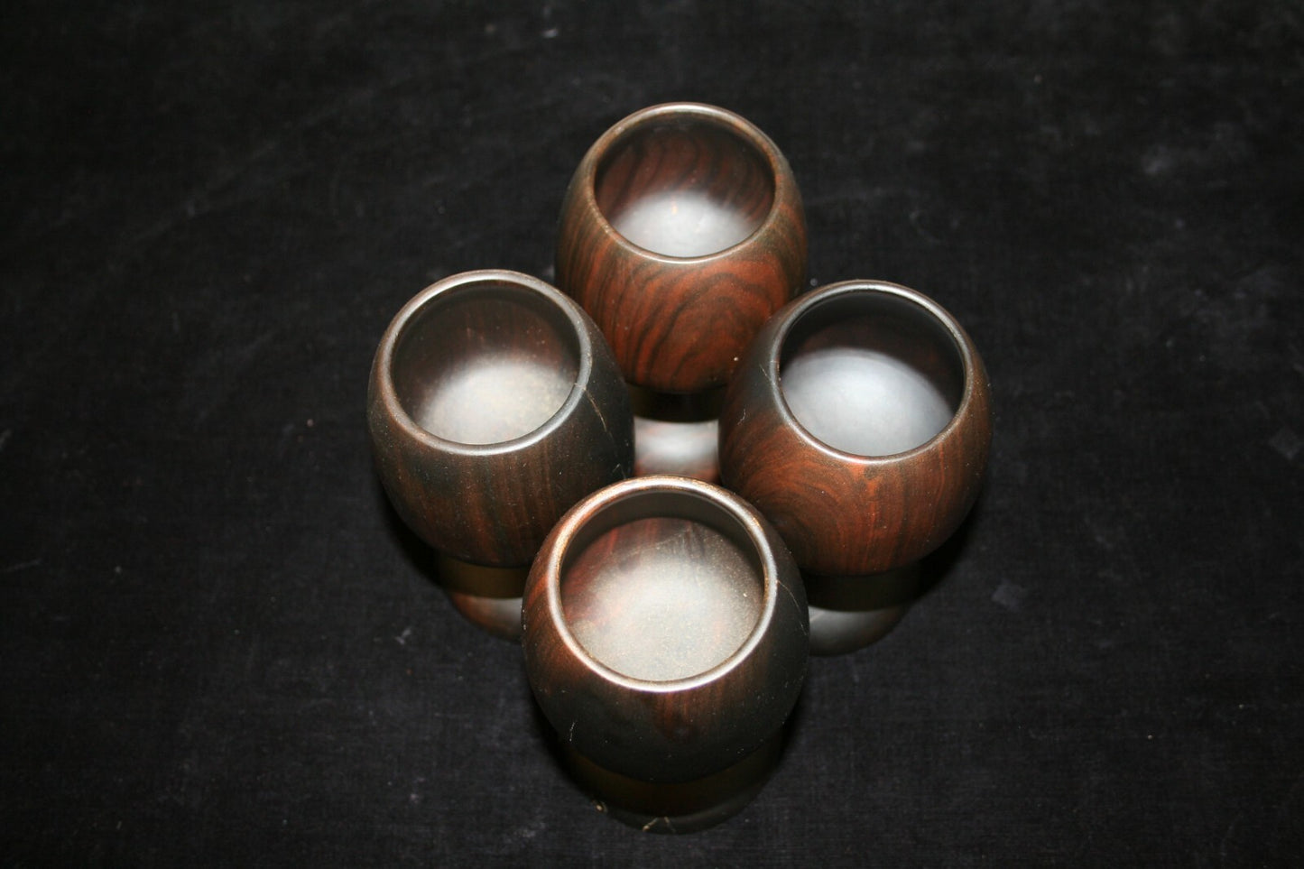 Vintage Handmade Carved Wood Goblets Chalice Shaped Lot of 4 Excellent H 6"