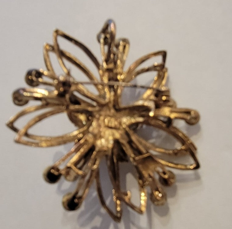 Vintage Signed WD Whiting & Davis Bronze Tone  Rhinestone Brooch