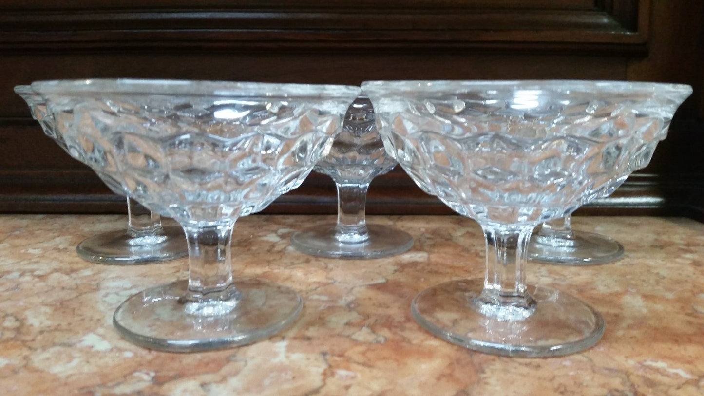 Set of 5 Fostoria American Crystal Pr Low Sherbets  5 oz Glasses H 3 1/2"