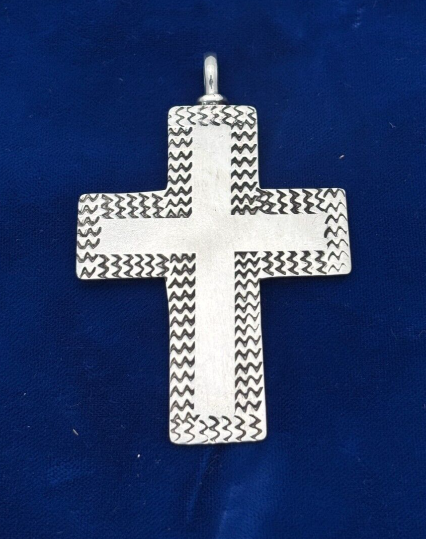 925 Sterling Silver Cross Pendant with Chevron Pattern 3"