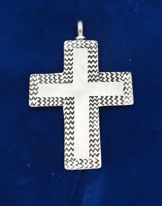 925 Sterling Silver Cross Pendant with Chevron Pattern 3"