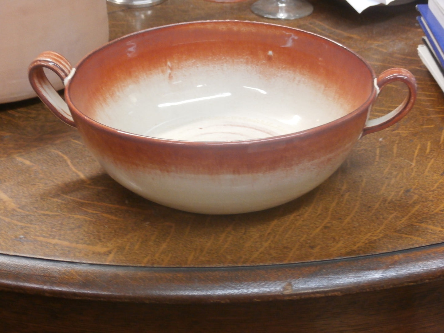 French Vallauris  terracotta 2 handled 12"  bowl handmade perfect centerpiece