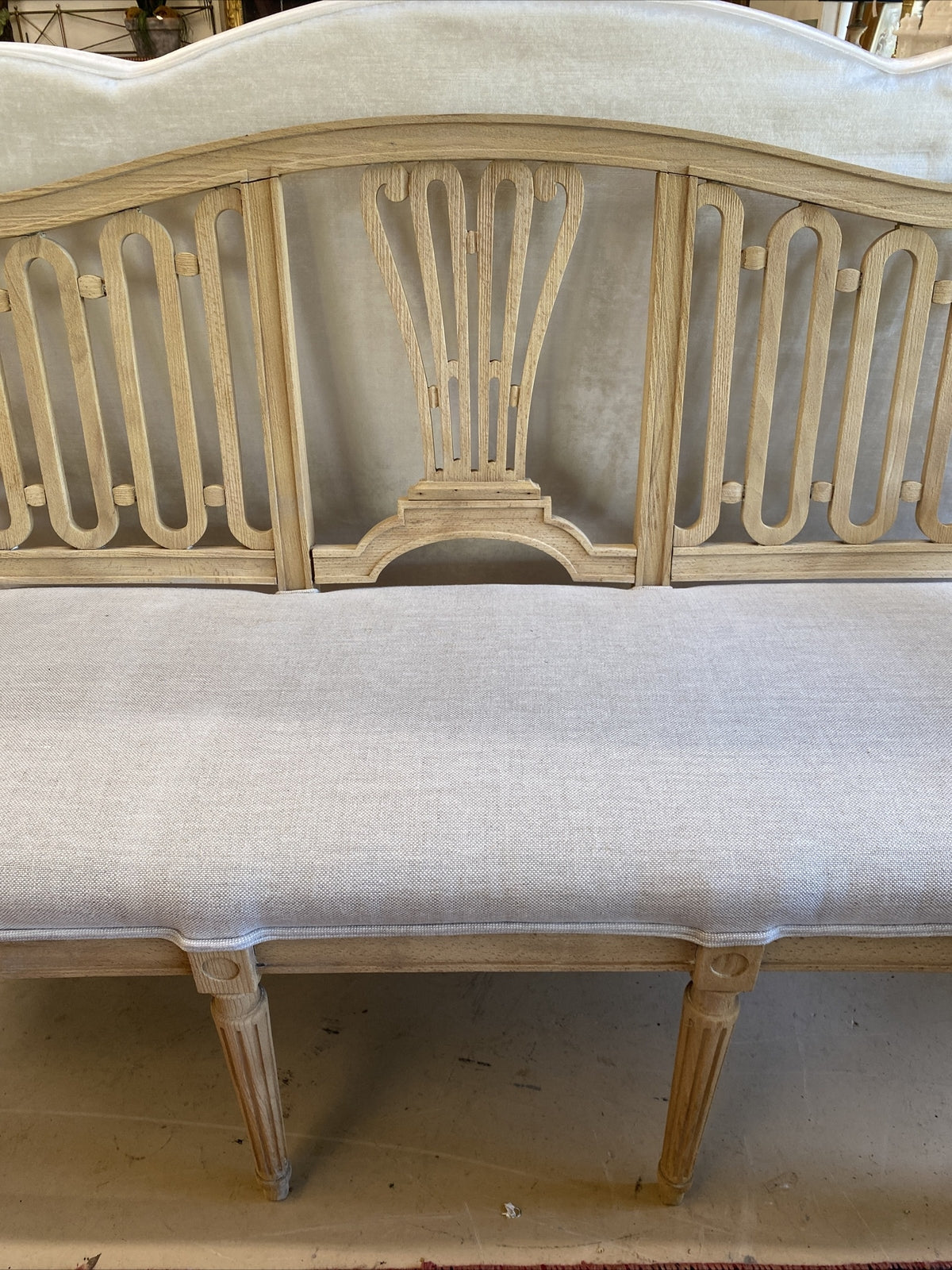 Pair of Gustavian Style Bleached White Oak Swedish Benches 34"h x 56"w