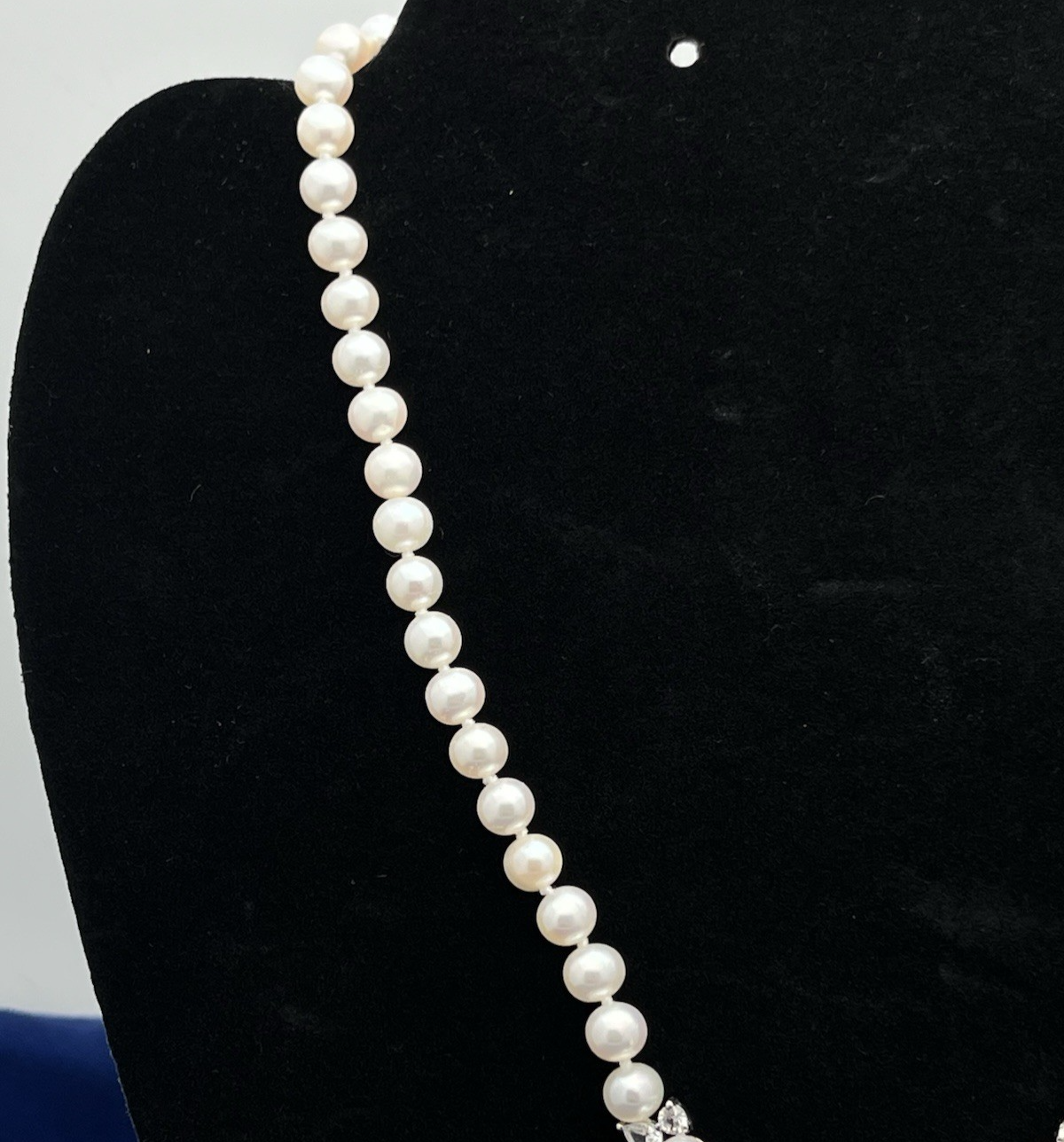 Kay Jewelers Sterling Cultured Pearl 17.25" Necklace w/ Lab Created Sapphires