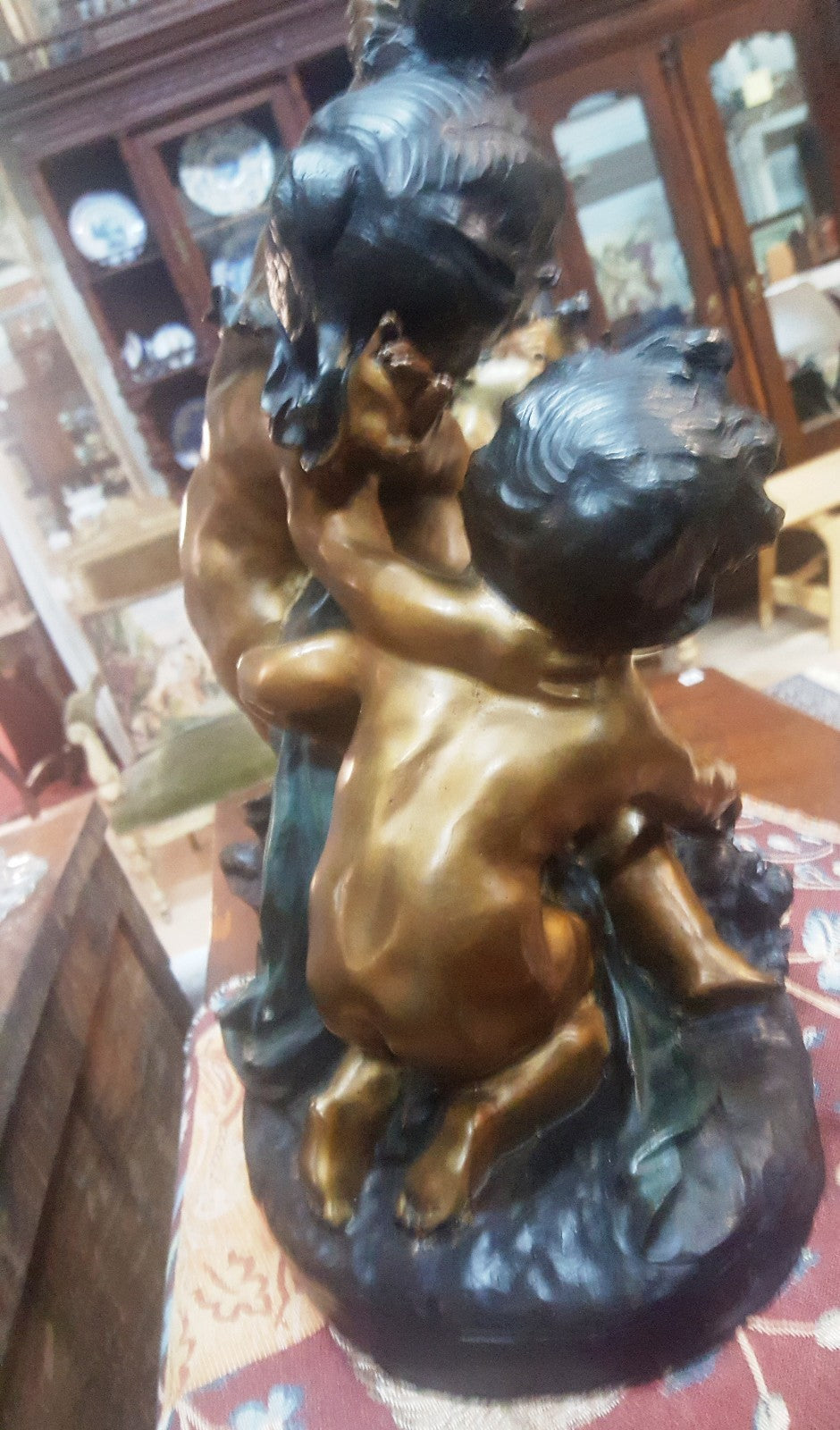 Bronze Tabletop Statue of 3 Children Playing H 18" x W 15" Elegant Centerpiece