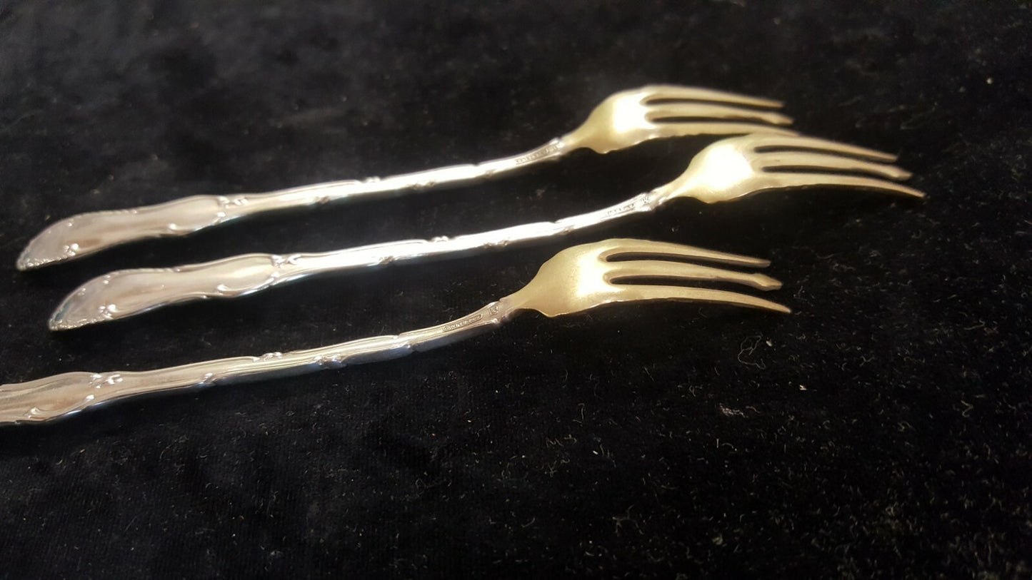 3 Towle Sterling Silver Old English Pattern Cocktail Seafood Fork NM Barbed Tine