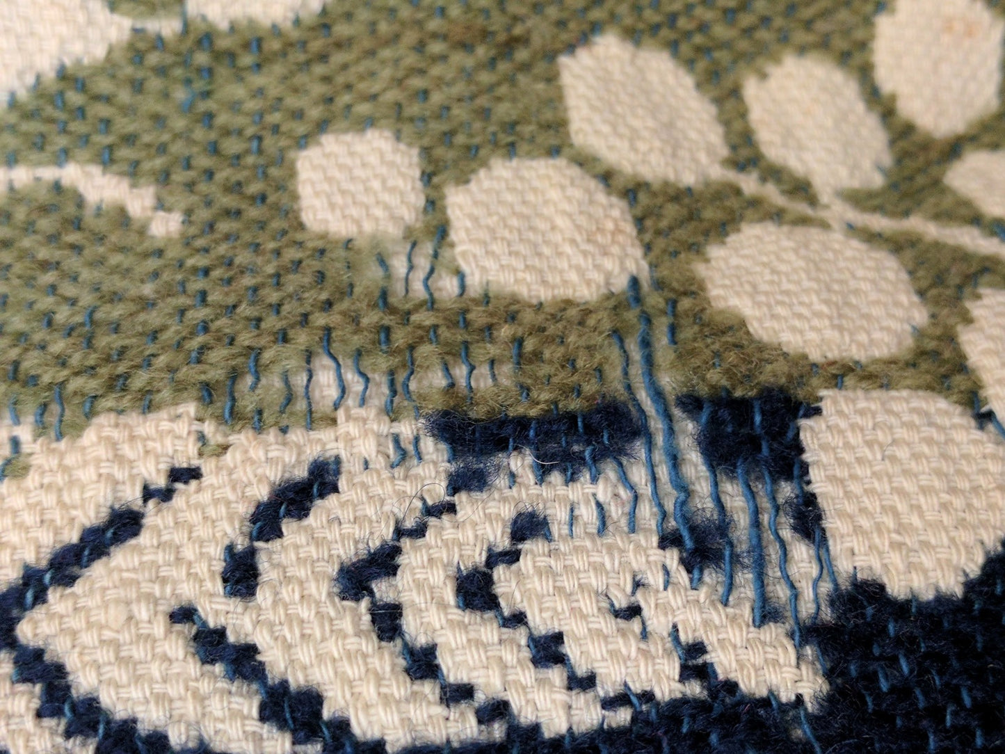 Antique Jacquard Wool Woven American 3 Color Coverlet mid1800's  Ohio? Signed NB