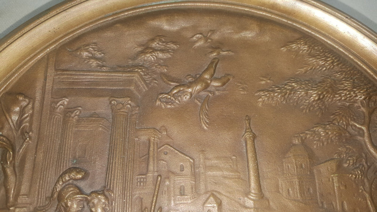 10" Solid Cast Bronze Plaque Plate Charger Roman Greek c 1800's 4.5 lbs