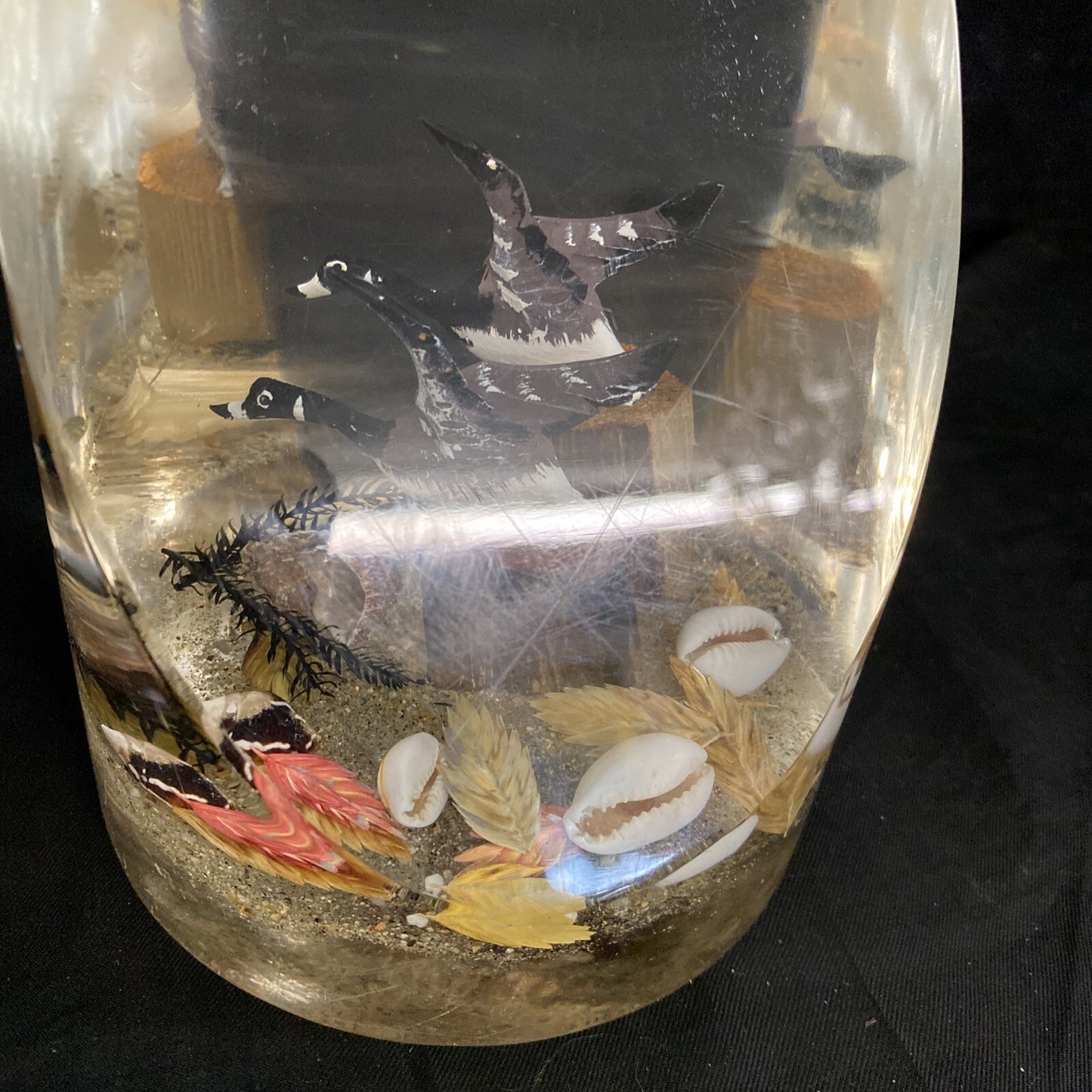 Lucite Acrylic Geese & Shell Paperweight 6.75"