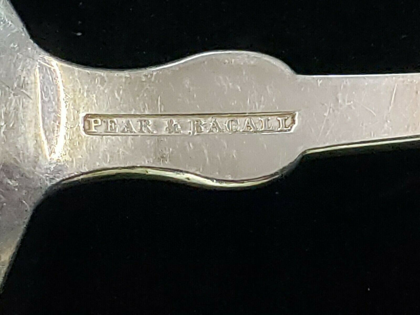 Coin Silver Pear & Bacall of Boston, MA 1850 PR TABLESPOONS "Cutler" Mono 7 5/8"